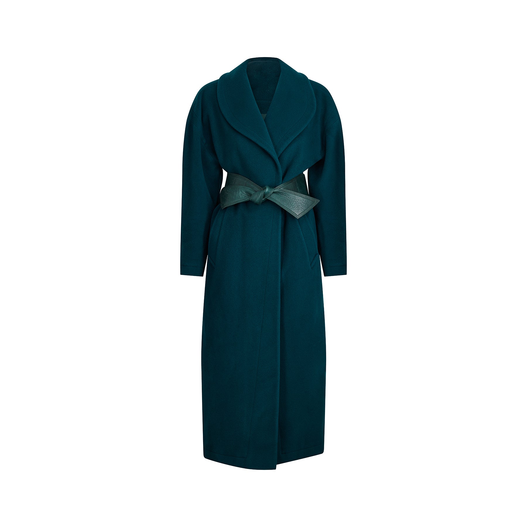 1980s Claude Montana Teal Green Wool Overcoat