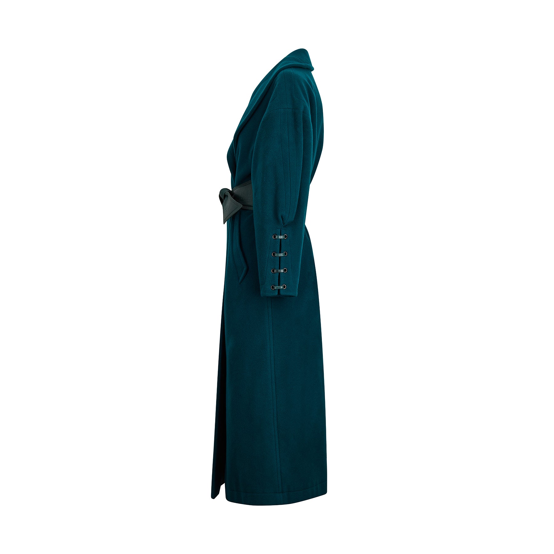 1980s Claude Montana Teal Green Wool Overcoat