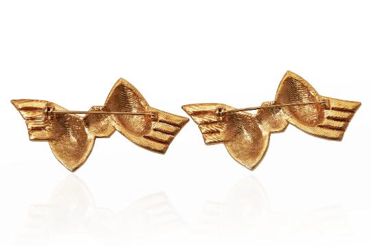 1980s Gold Diamante Bow Brooch Set of 2