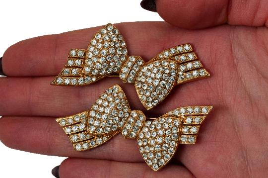 1980s Gold Diamante Bow Brooch Set of 2