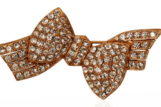 1980s Gold Diamante Bow Brooch Set of 2