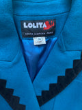 1980s Lolita Lempicka Teal and Black Trim Jacket