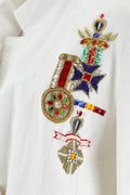 1980s White Linen Novelty Embellished Military Jacket