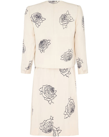 1984 Christian Dior Haute Couture Rose Print Dress Suit