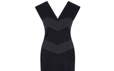 2000s Thierry Mugler Couture Navy Cotton Chevron Dress