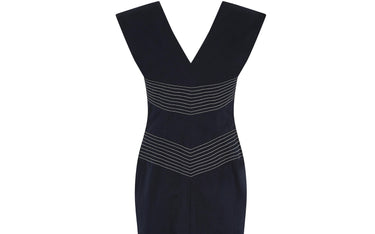 2000s Thierry Mugler Couture Navy Cotton Chevron Dress