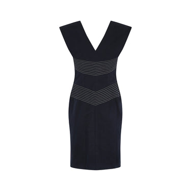 2000s Thierry Mugler Couture Navy Cotton Chevron Dress