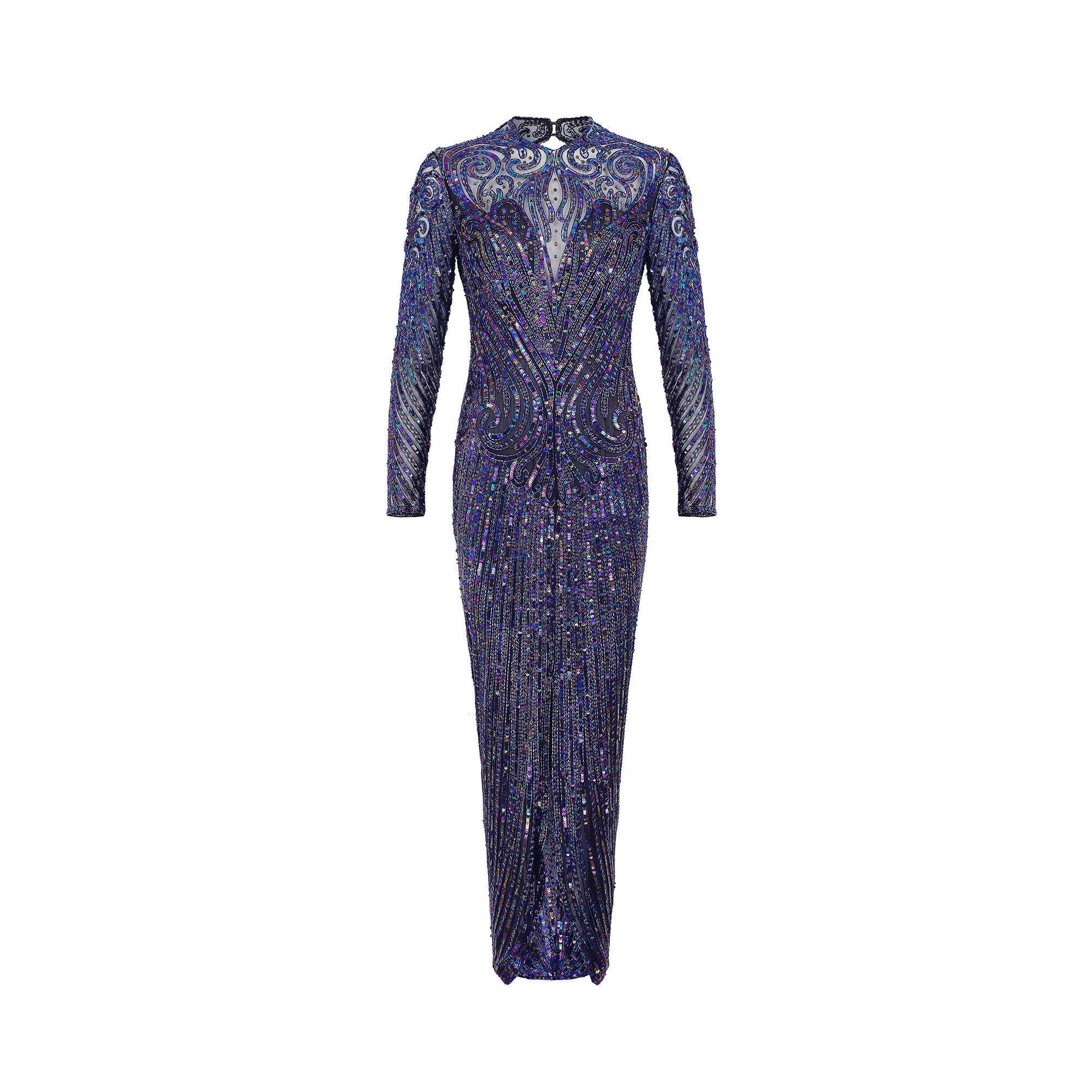 1990s Bob Mackie Blue Beaded and Sequinned Dress