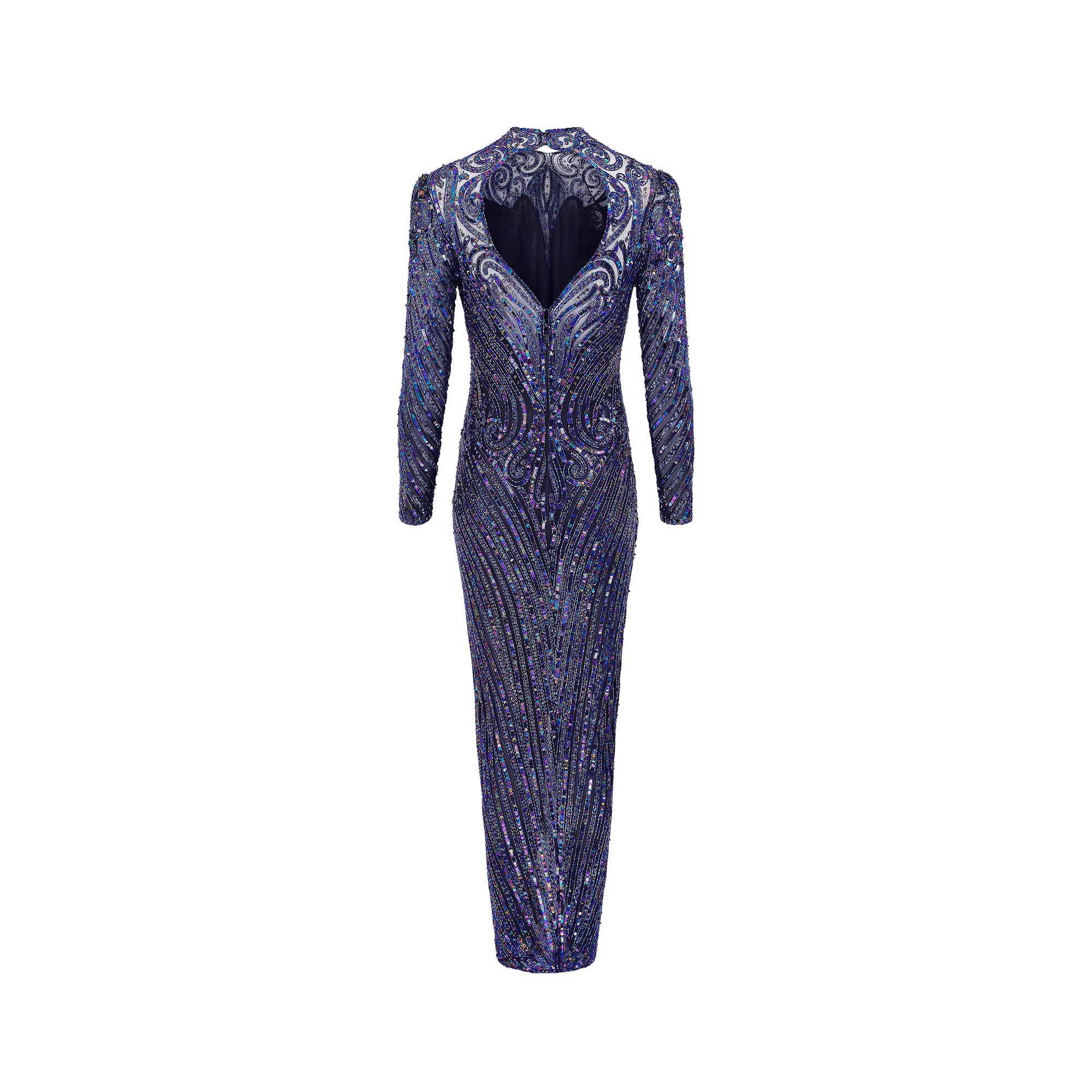 1990s Bob Mackie Blue Beaded and Sequinned Dress