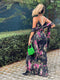 ARCHIVE - 1990s Diane Freis Black Floral Bias Cut Dress
