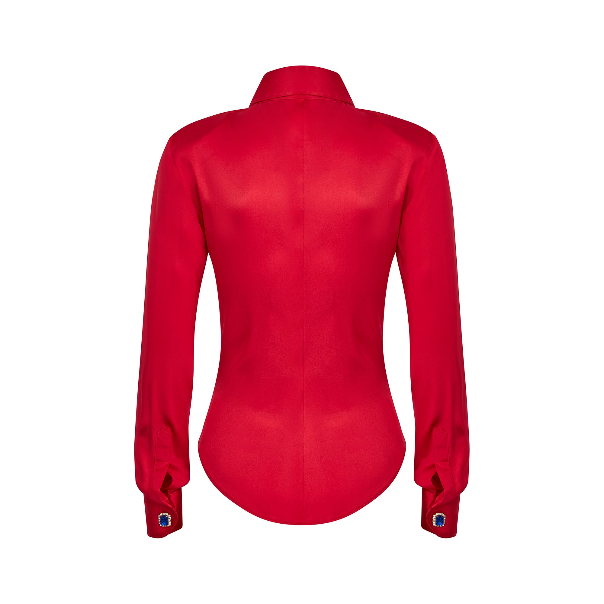 ARCHIVE: 2000s Runway Dolce and Gabbana Red Silk Blouse with Crystal Cuff Links