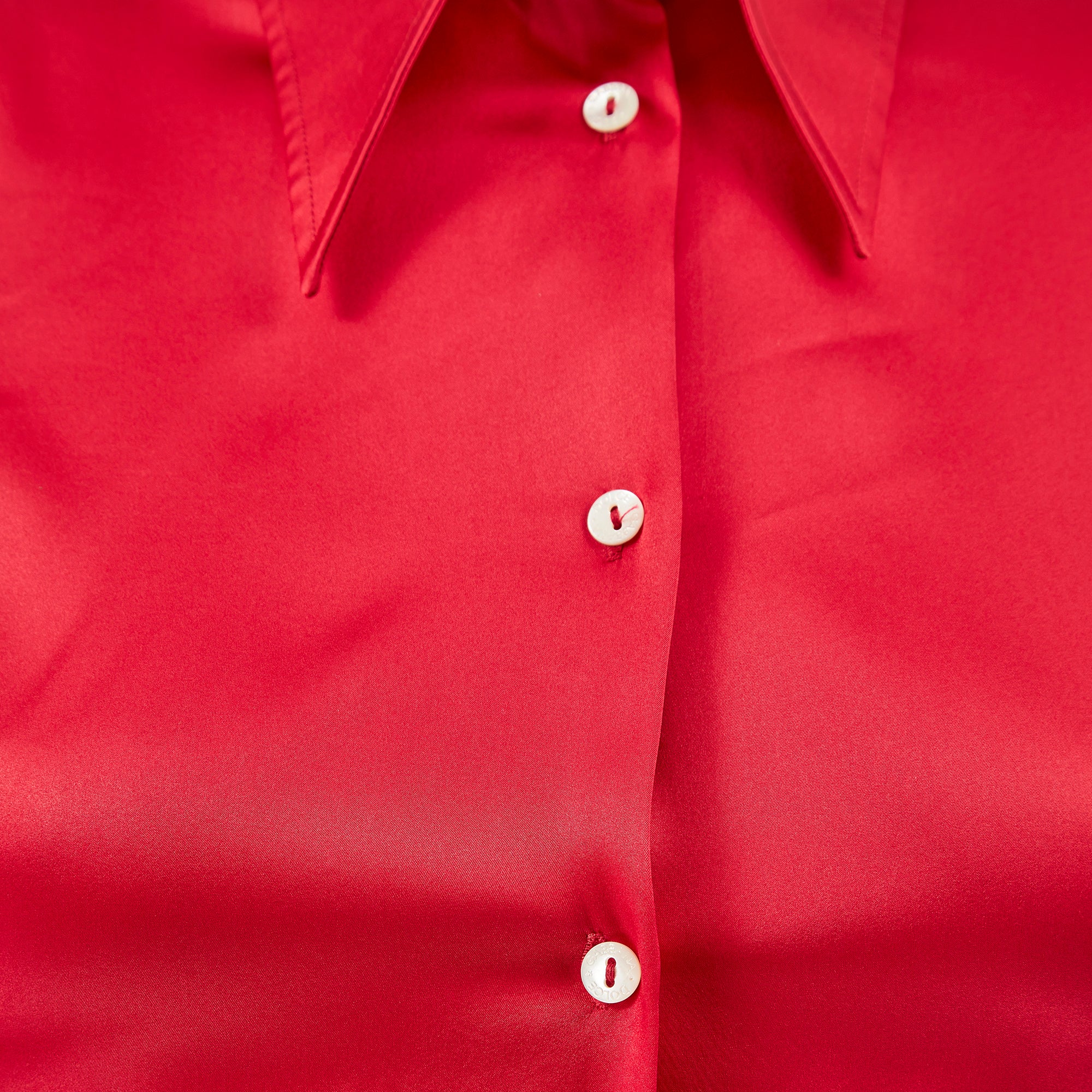 ARCHIVE: 2000s Runway Dolce and Gabbana Red Silk Blouse with Crystal Cuff Links