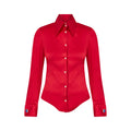 ARCHIVE: 2000s Runway Dolce and Gabbana Red Silk Blouse with Crystal Cuff Links