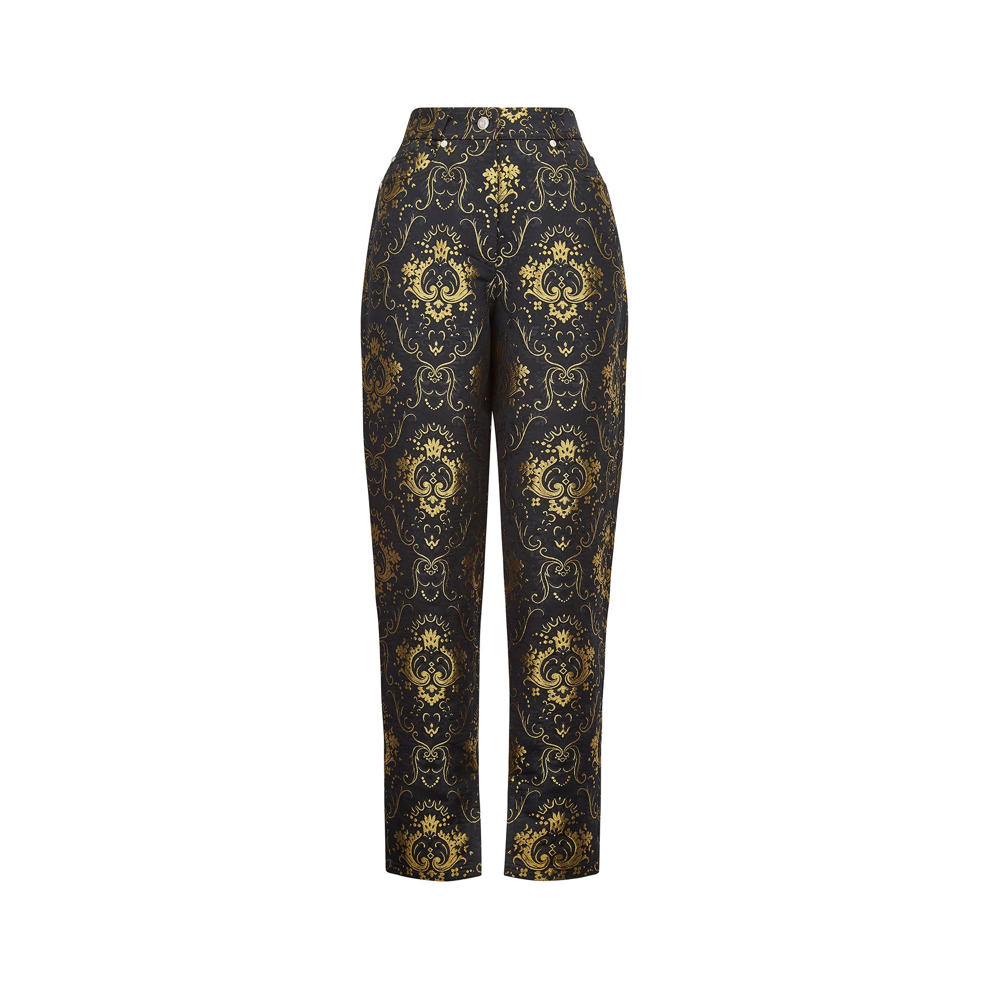 1990s Gianni Versace Couture Black and Gold Baroque Jeans