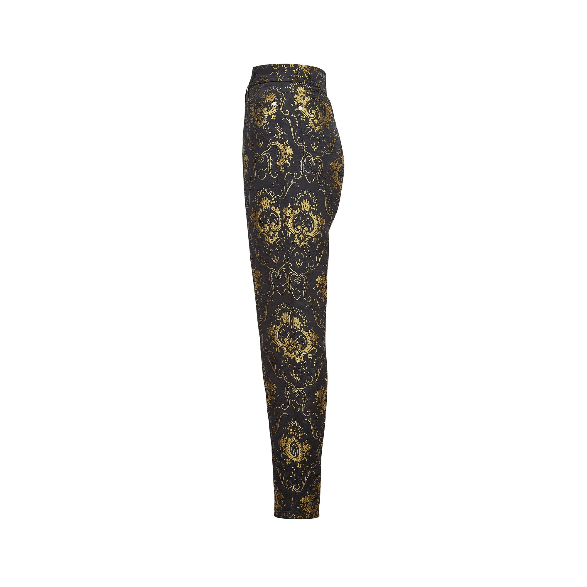 1990s Gianni Versace Couture Black and Gold Baroque Jeans