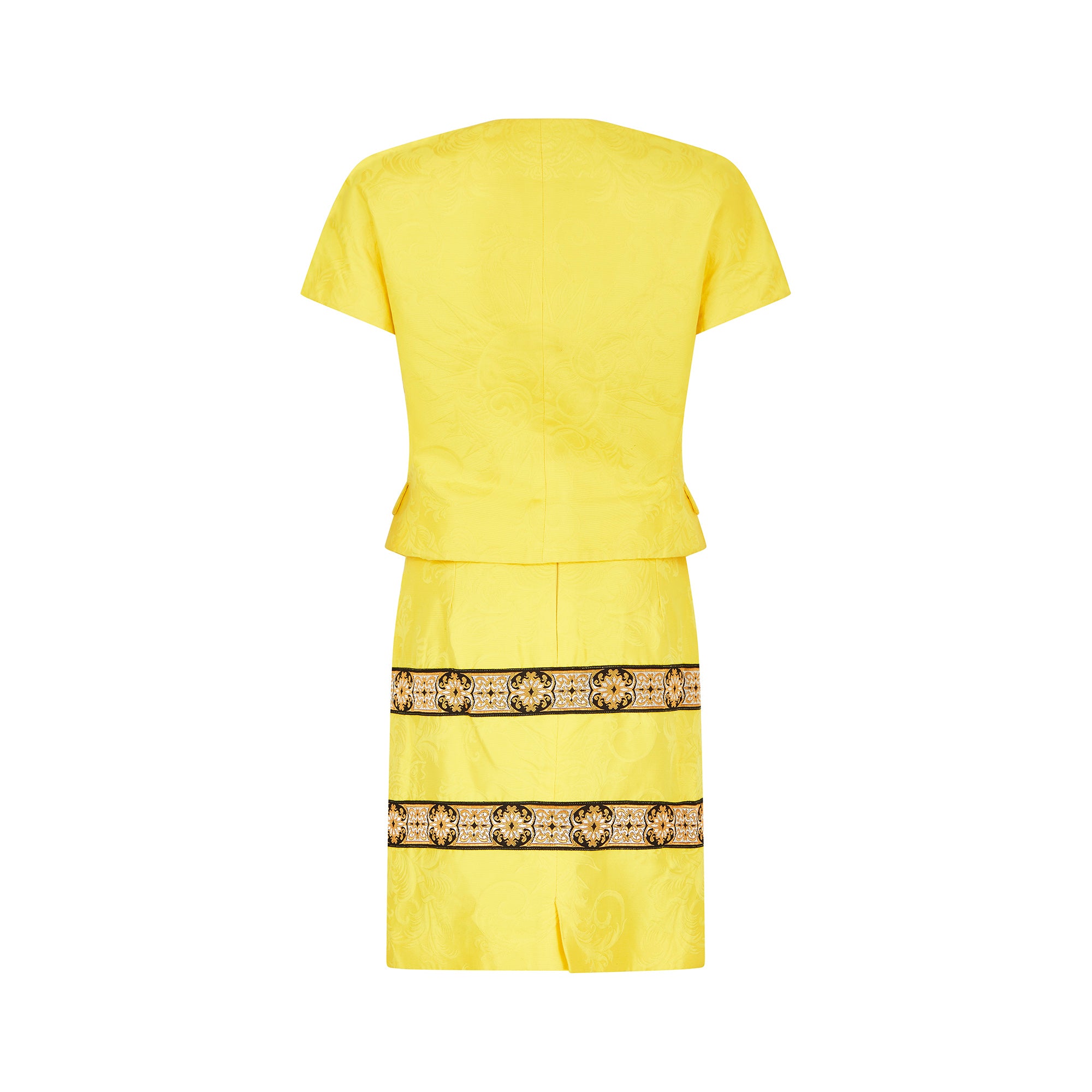 1990s Gianni Versace Couture Yellow Baroque Skirt Suit