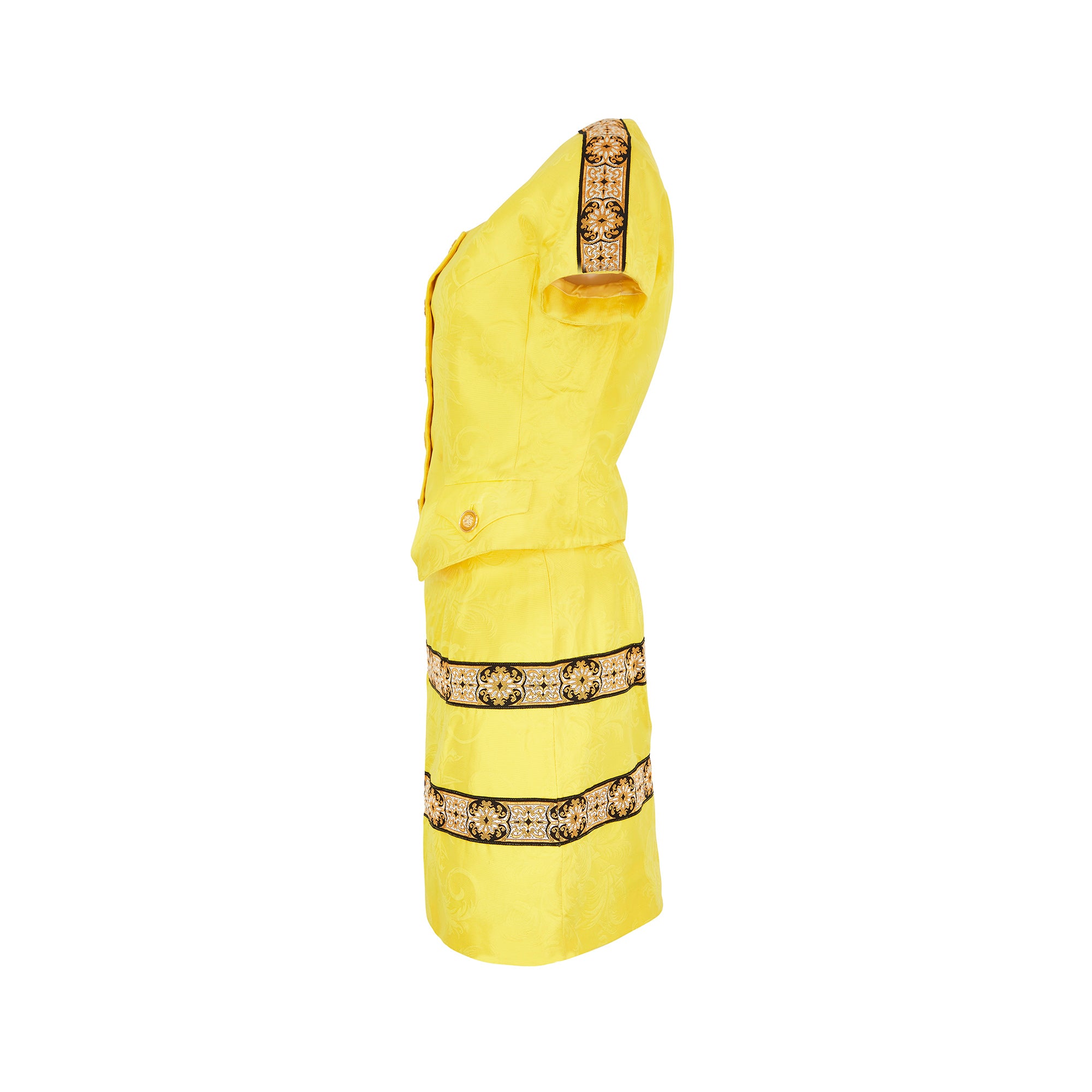 1990s Gianni Versace Couture Yellow Baroque Skirt Suit