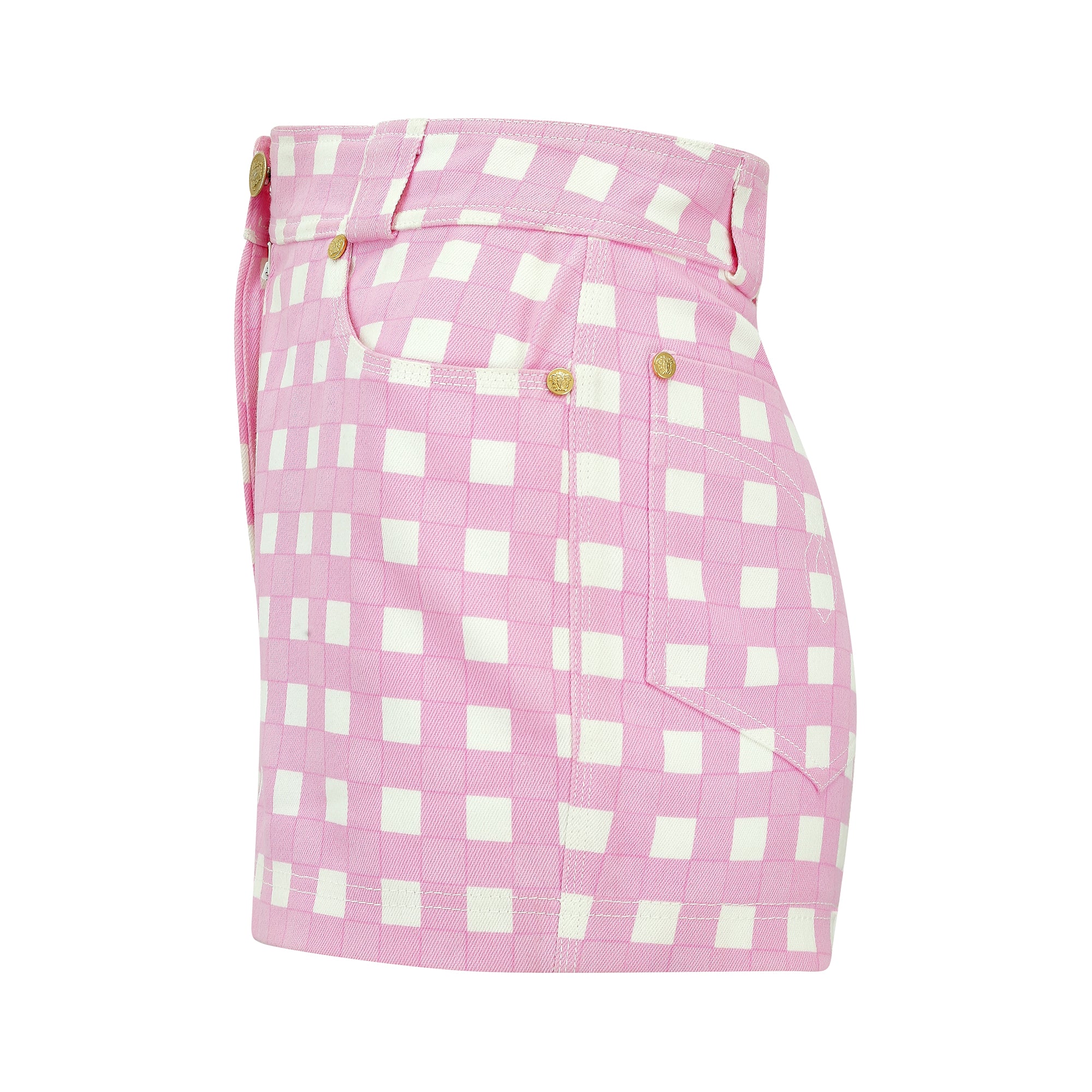 1993 Runway Gianni Versace Pink and White Gingham Shorts