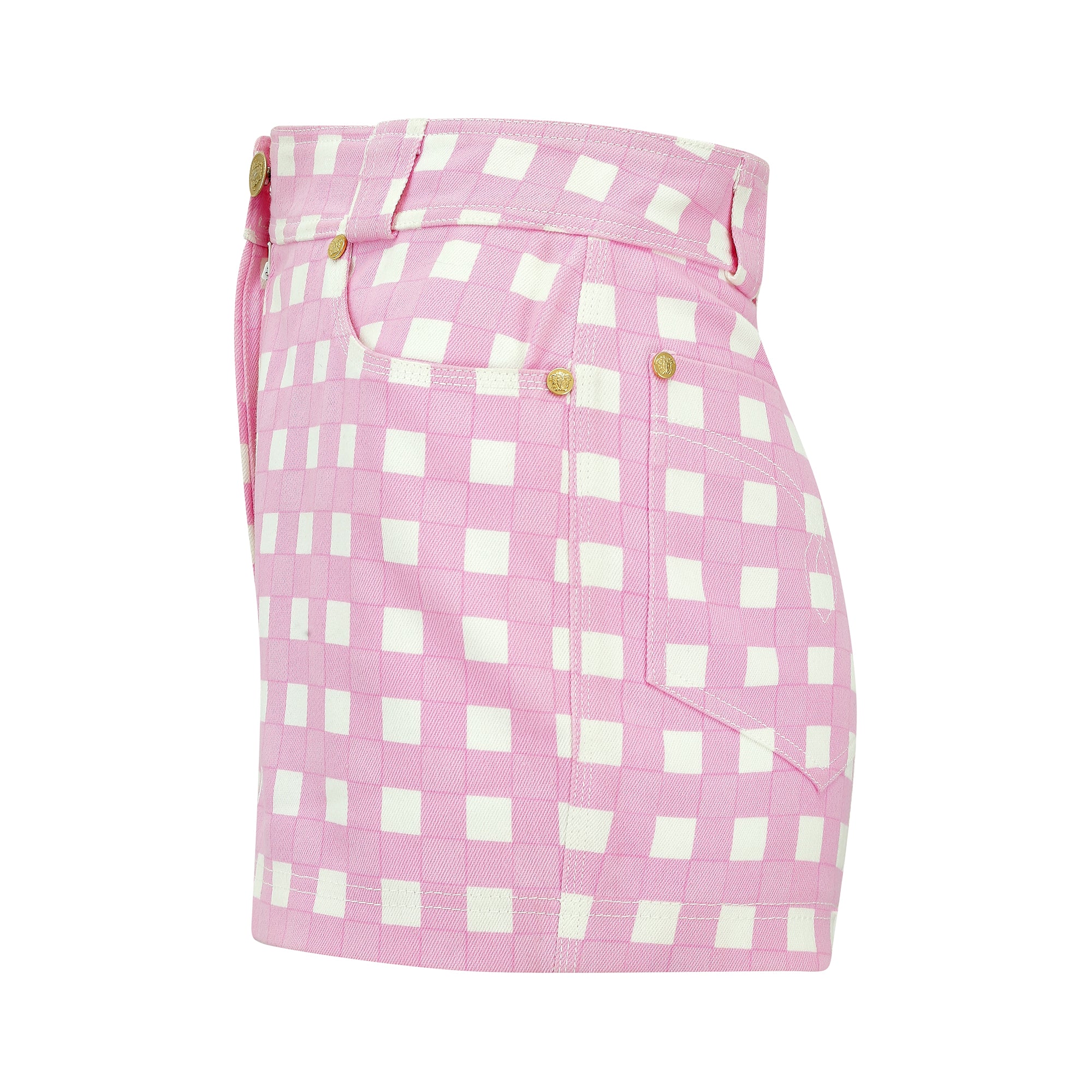 1993 Runway Gianni Versace Pink and White Gingham Shorts