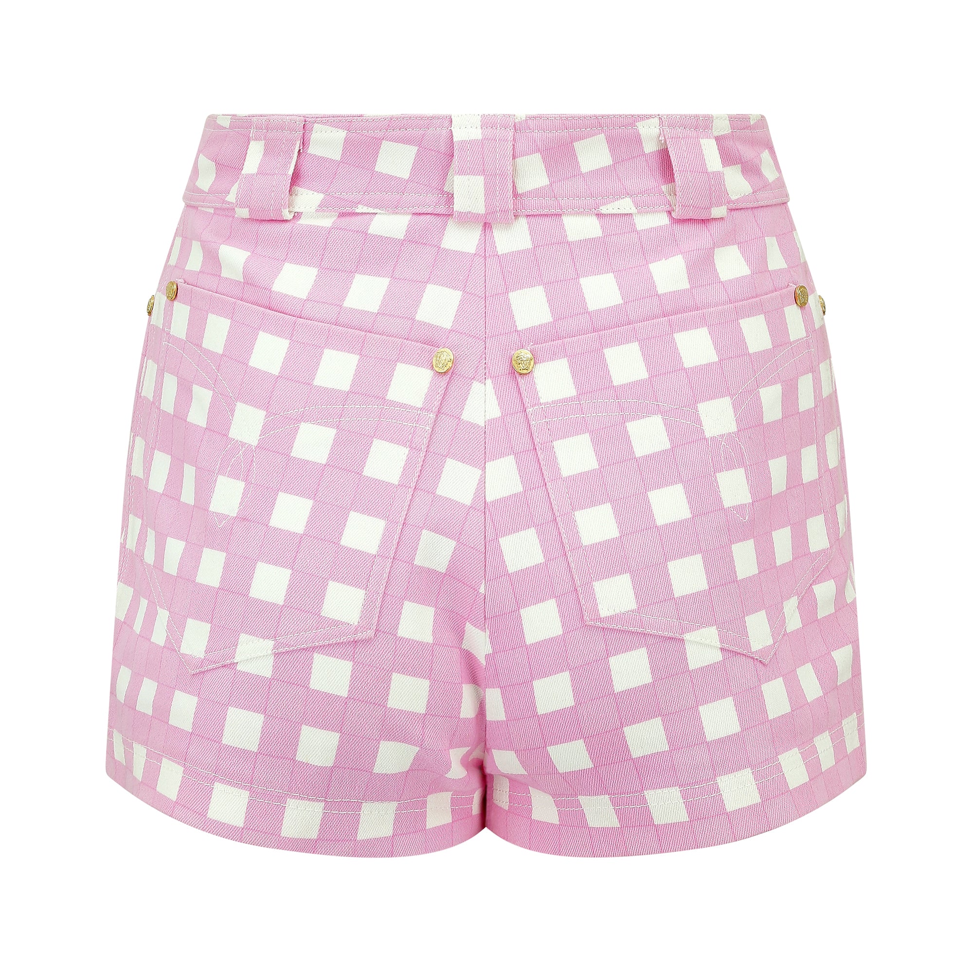 1993 Runway Gianni Versace Pink and White Gingham Shorts