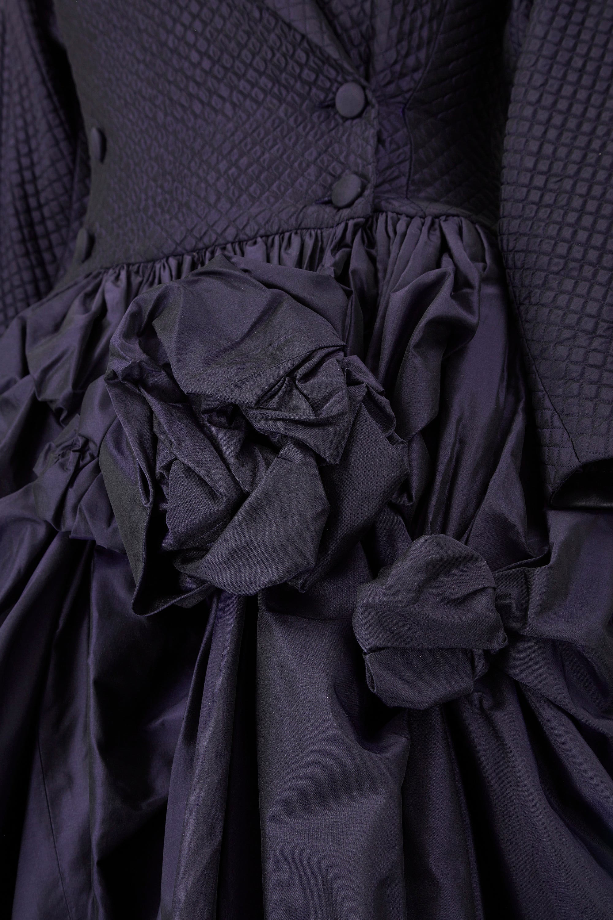 1990s Jacques Azagury Purple Taffeta Victorian Inspired Dress