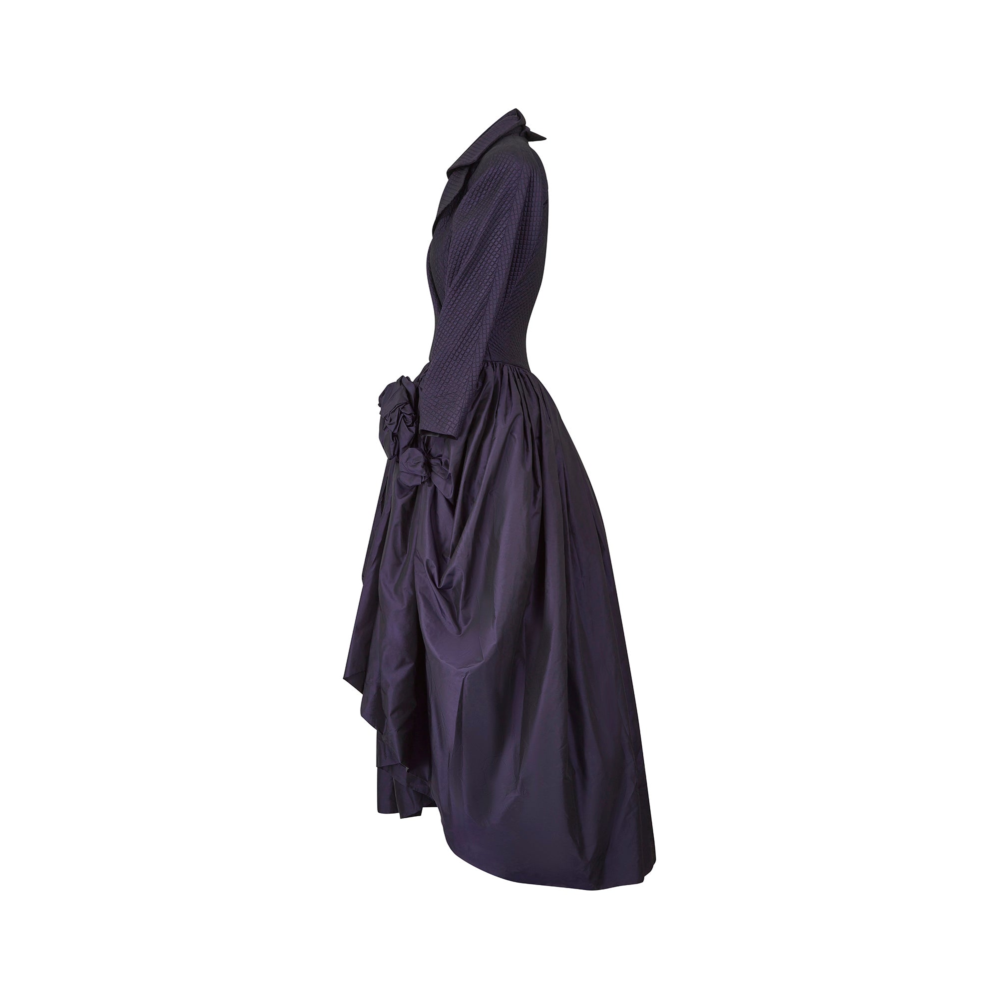 1990s Jacques Azagury Purple Taffeta Victorian Inspired Dress