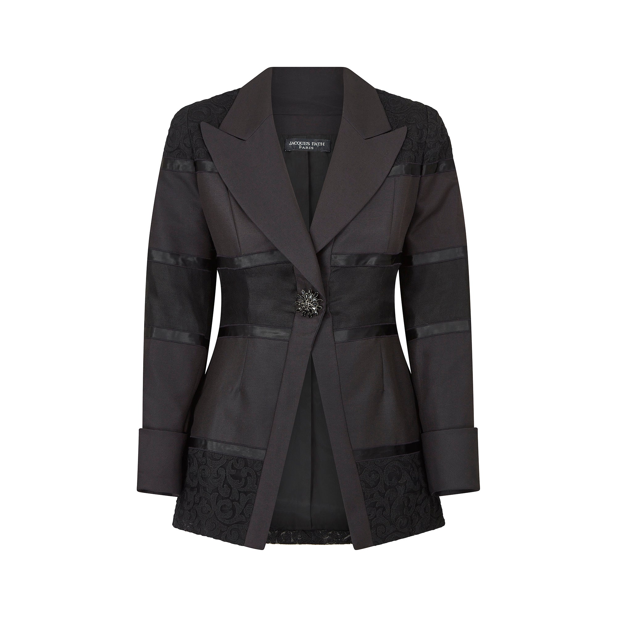 1998 Runway Jacques Fath Black Silk Lacework Jacket