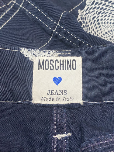 1990s Moschino Denim and Doily Novelty Print Mini Skirt