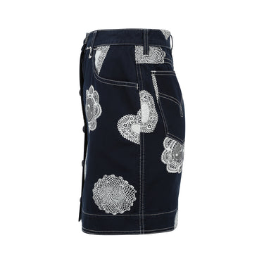 1990s Moschino Denim and Doily Novelty Print Mini Skirt