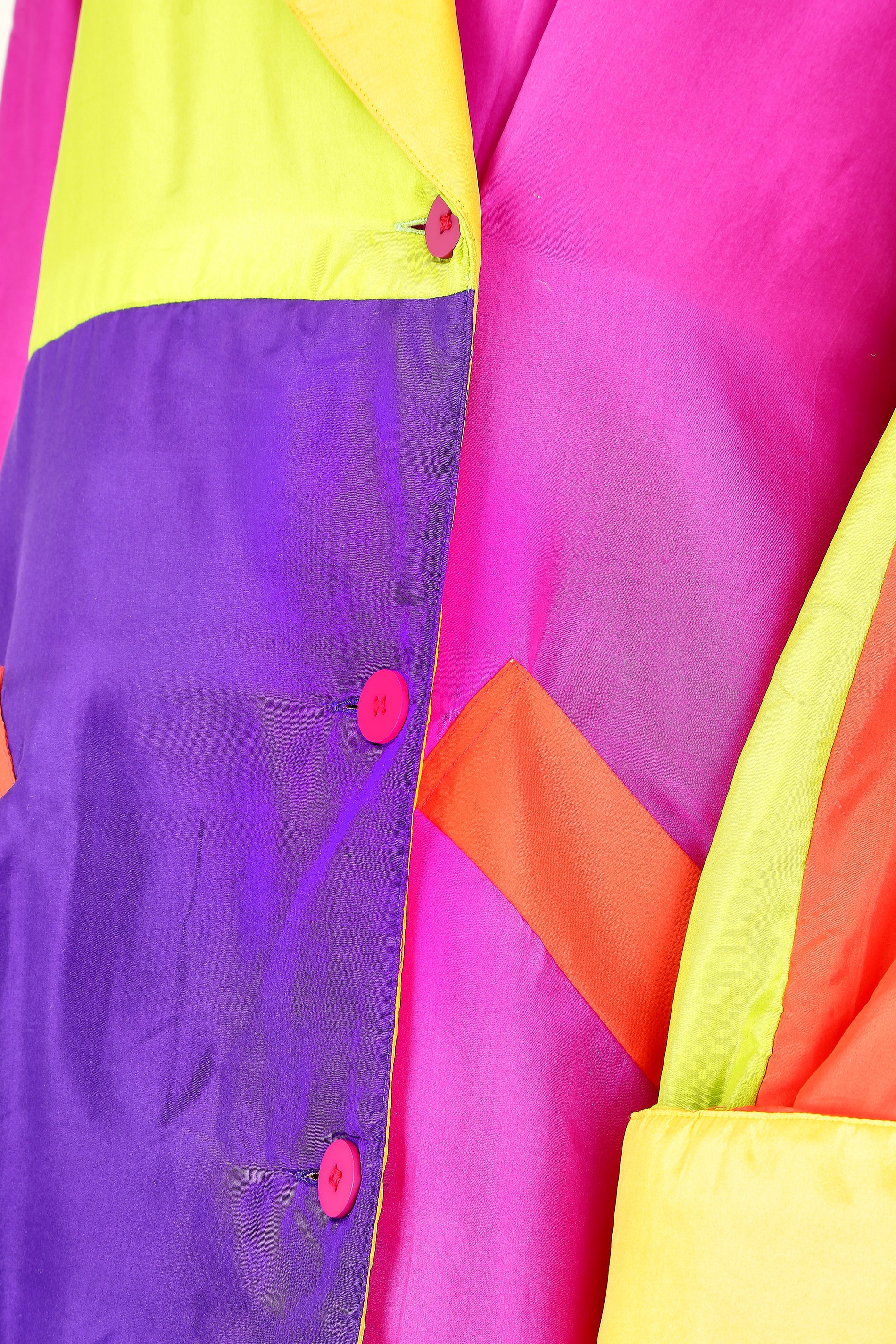 1990s Neon Multicoloured Silk Parka Jacket