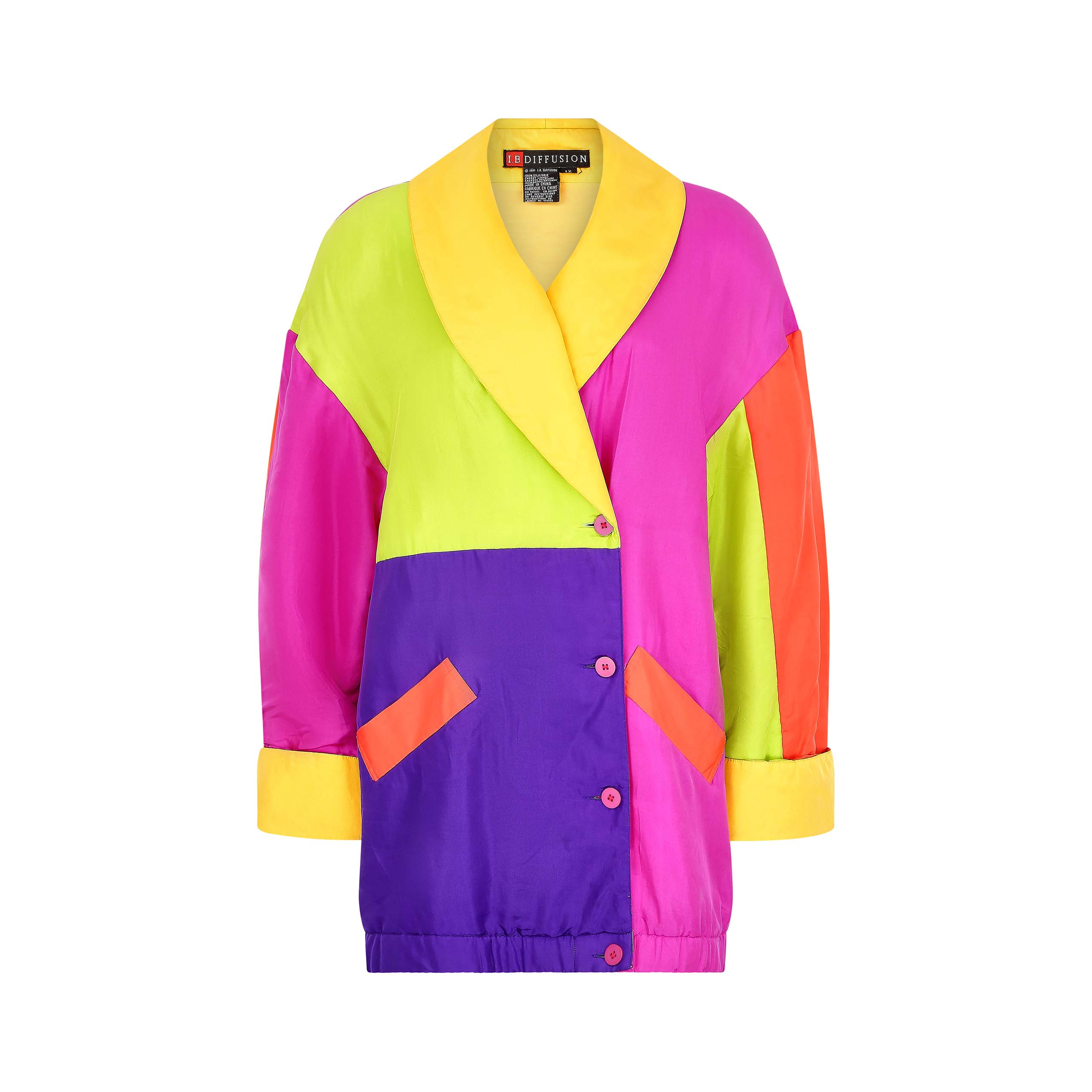 1990s Neon Multicoloured Silk Parka Jacket