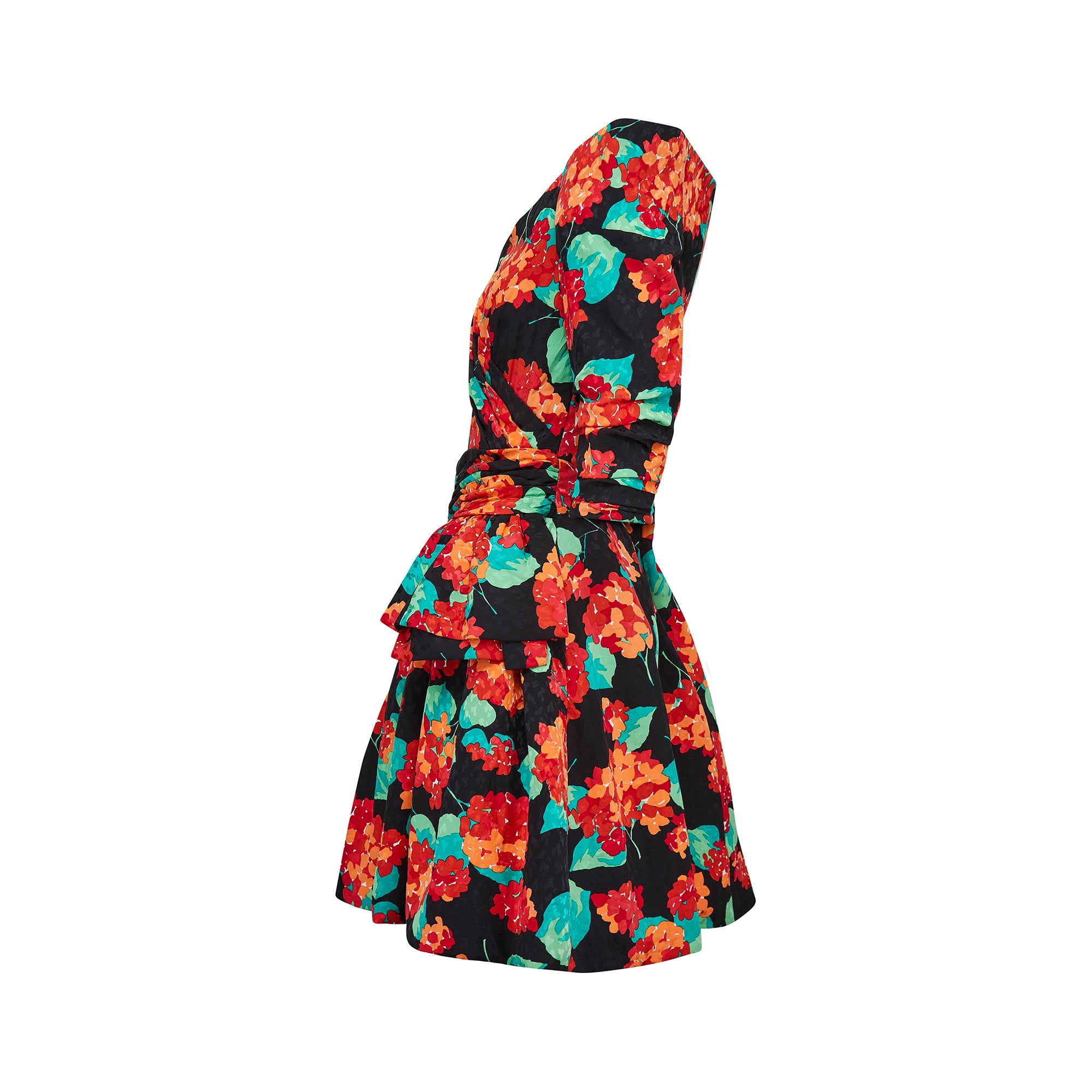 ARCHIVE - 1990s Scaasi Off the Shoulder Silk Floral Dress
