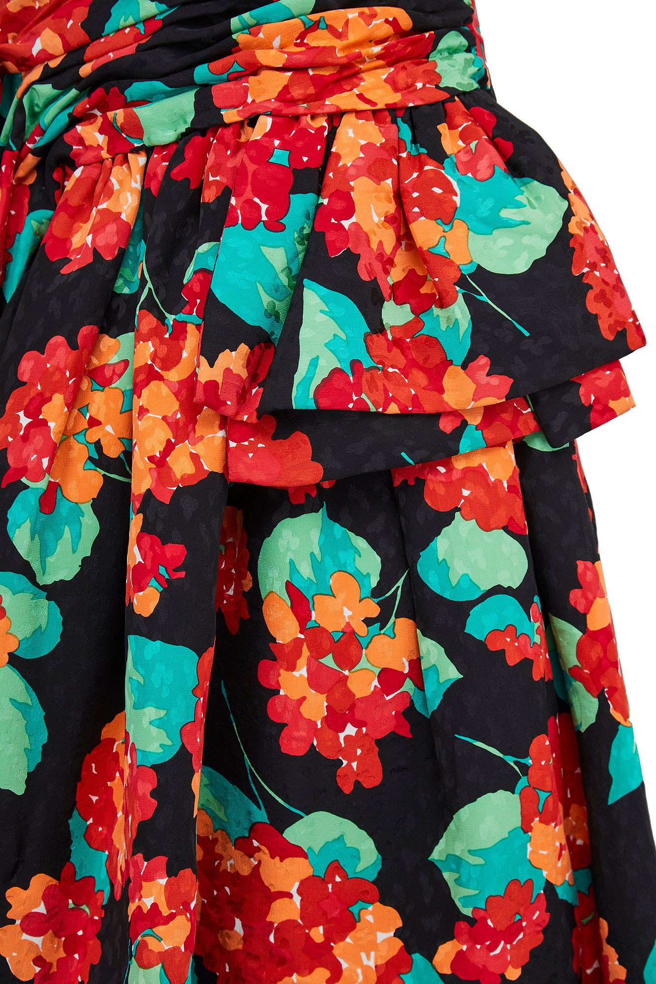 ARCHIVE - 1990s Scaasi Off the Shoulder Silk Floral Dress
