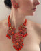 1990s Stanley Hagler Faux Coral Earring and Necklace Set