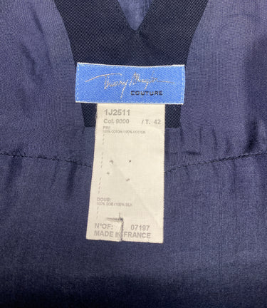 2000s Thierry Mugler Couture Navy Cotton Chevron Dress