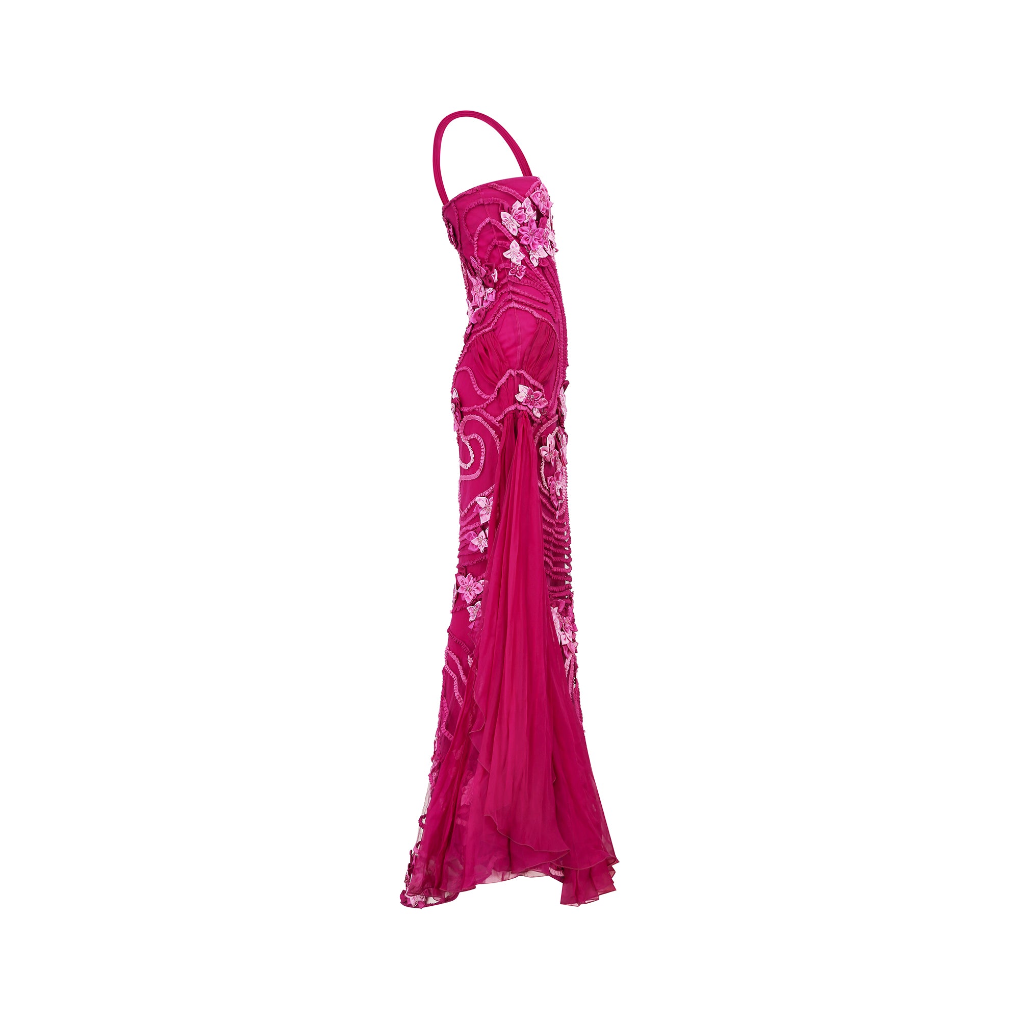 2000s Valentino Pink Applique Maxi Evening Dress