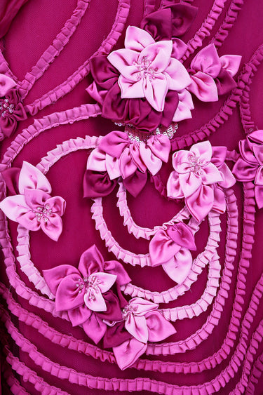 ARCHIVE - 2000s Valentino Pink Applique Maxi Evening Dress
