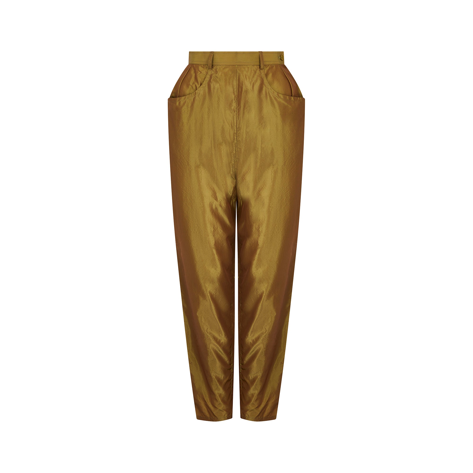 1992 Yves Saint Laurent Runway Documented Irridescent Green Silk Trousers
