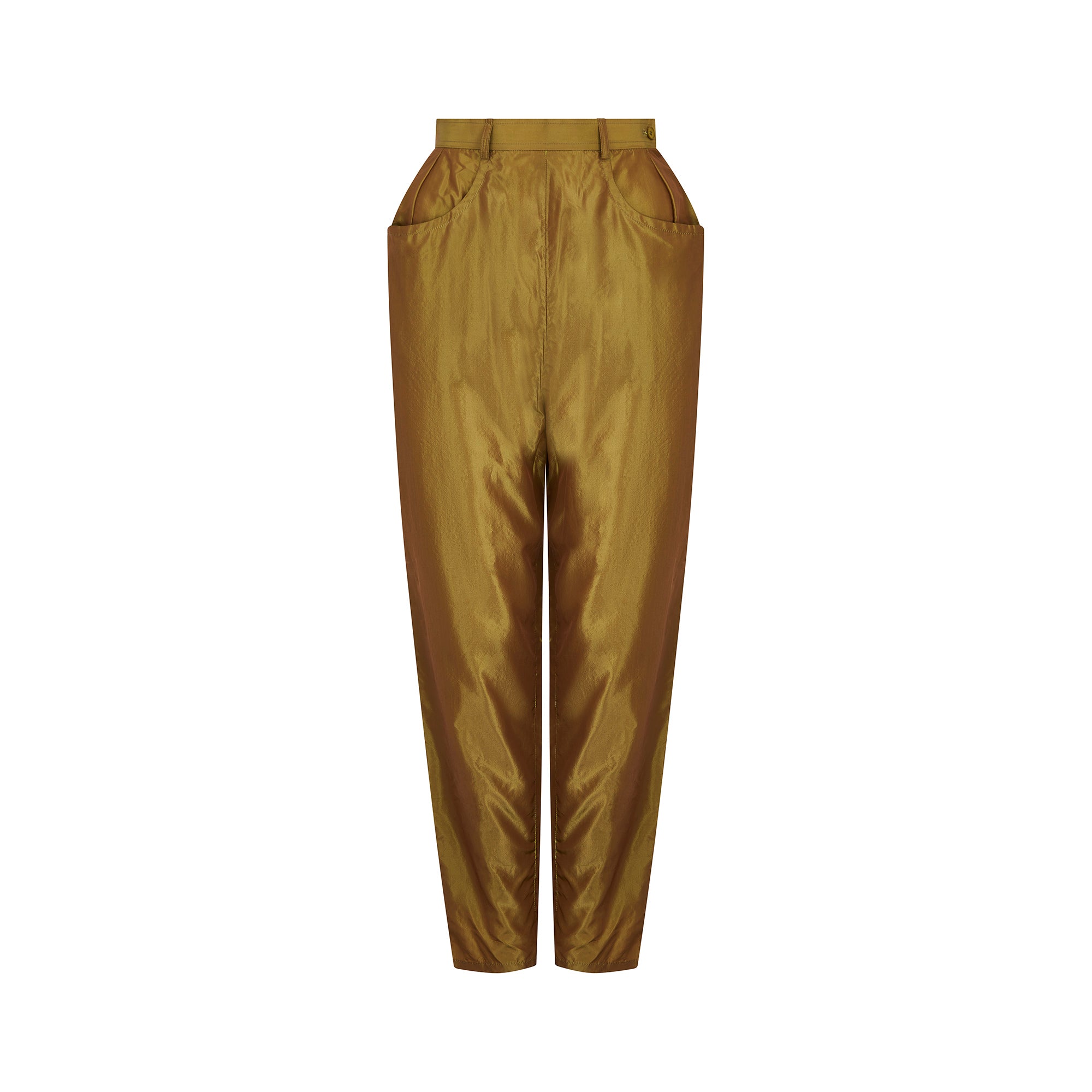 1990s Yves Saint Laurent Irridescent Green Silk Trousers
