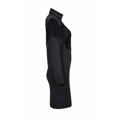 ARCHIVE: 1990s Christian Lacroix Black Wool Jersey And Net Gown With Velvet Inserts
