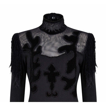 ARCHIVE: 1990s Christian Lacroix Black Wool Jersey And Net Gown With Velvet Inserts