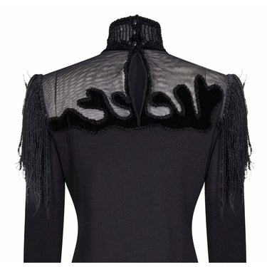 ARCHIVE: 1990s Christian Lacroix Black Wool Jersey And Net Gown With Velvet Inserts