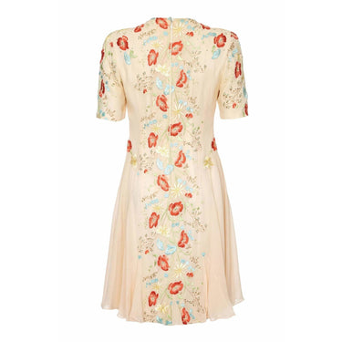 ARCHIVE: 1990s Couture Ivory Silk Chiffon Floral Embroidery and Rhinestone Dress
