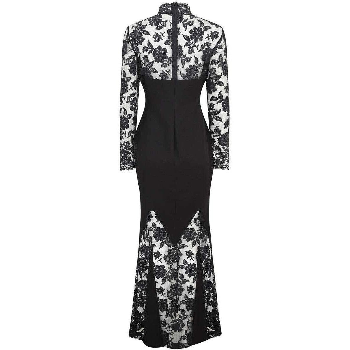 1990s or Early 2000s Azzaro Boutique Black Silk Crepe and Lace Evening Gown