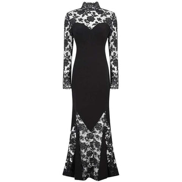 ARCHIVE: 1990s or Early 2000s Azzaro Boutique Black Silk Crepe and Lace Evening Gown