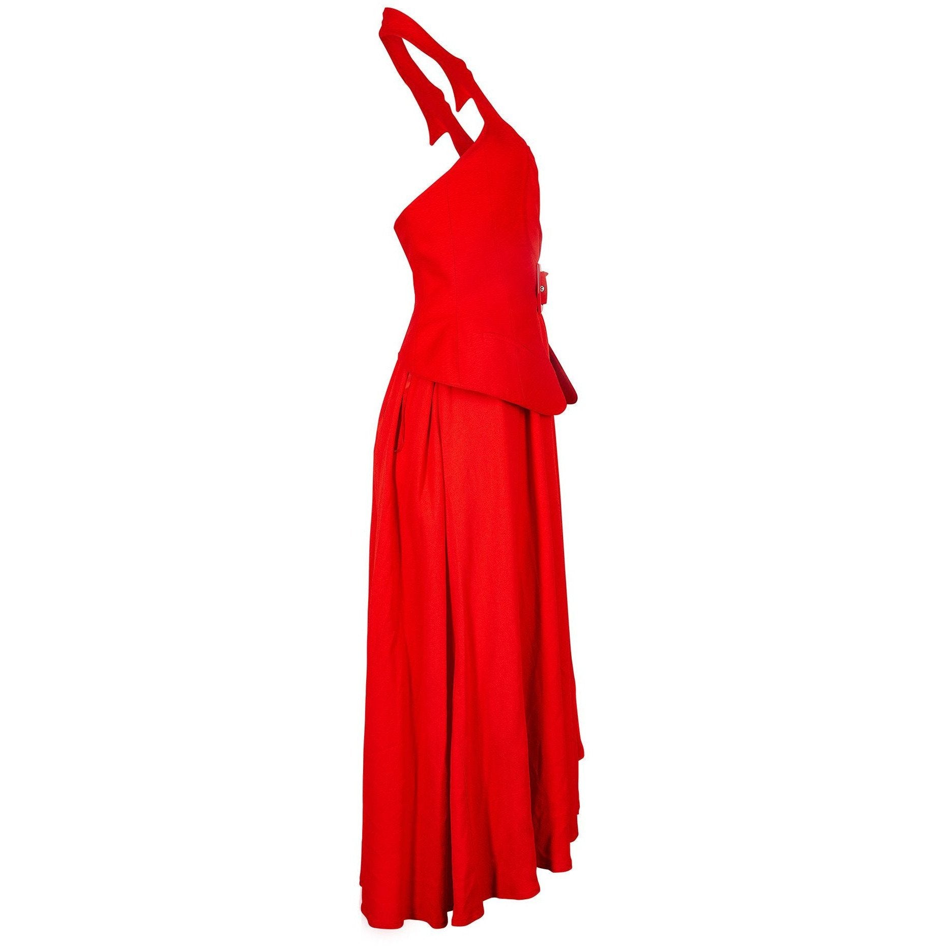 ARCHIVE - 1990s Thierry Mugler Couture Halter Neck Red Dress CIRCA VINTAGE ARCHIVE - 1990s Thierry Mugler Couture Halter Neck Red Dress CIRCA VINTAGE