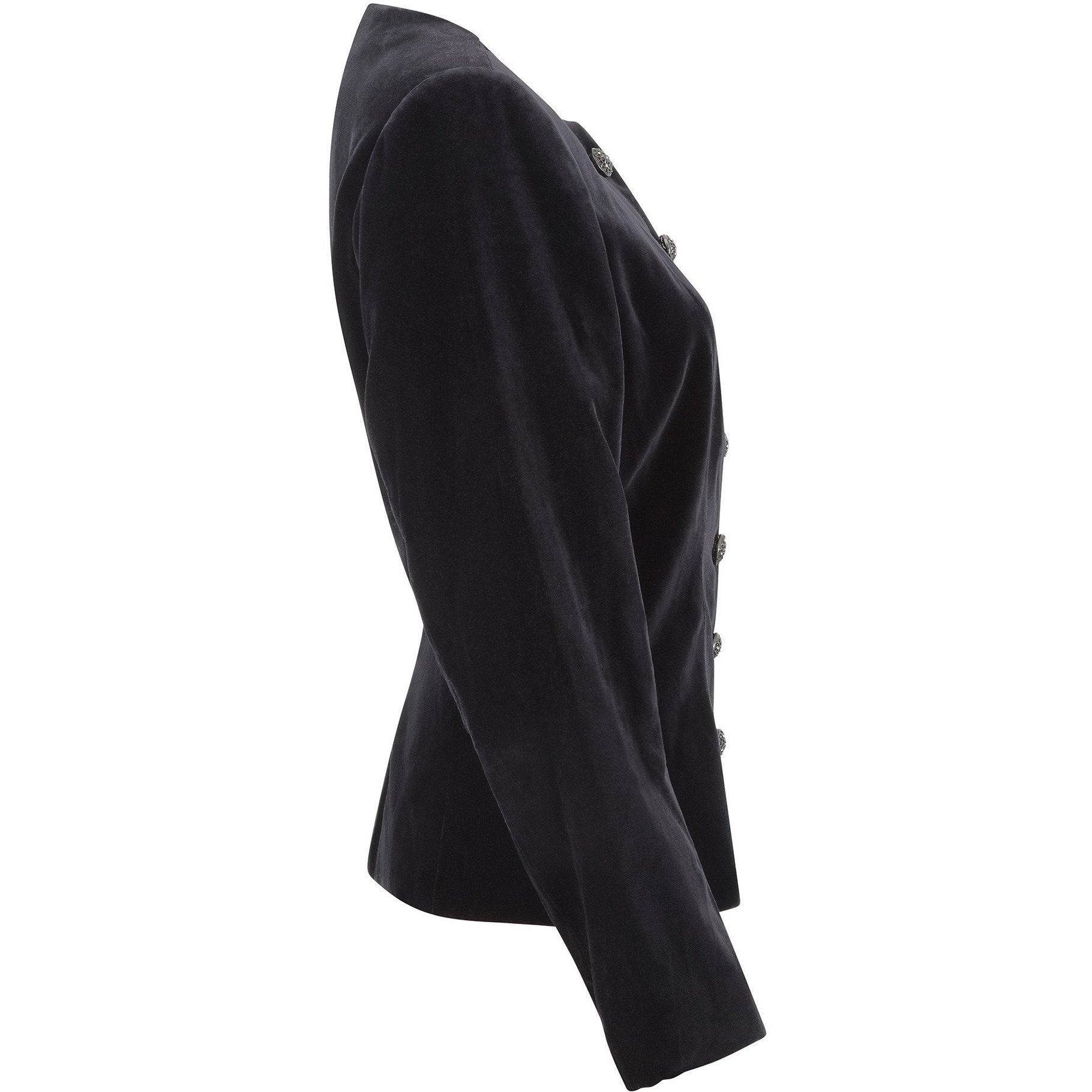 1990s Yves Saint Laurent Black Velvet Jacket with Silver Filigree Buttons