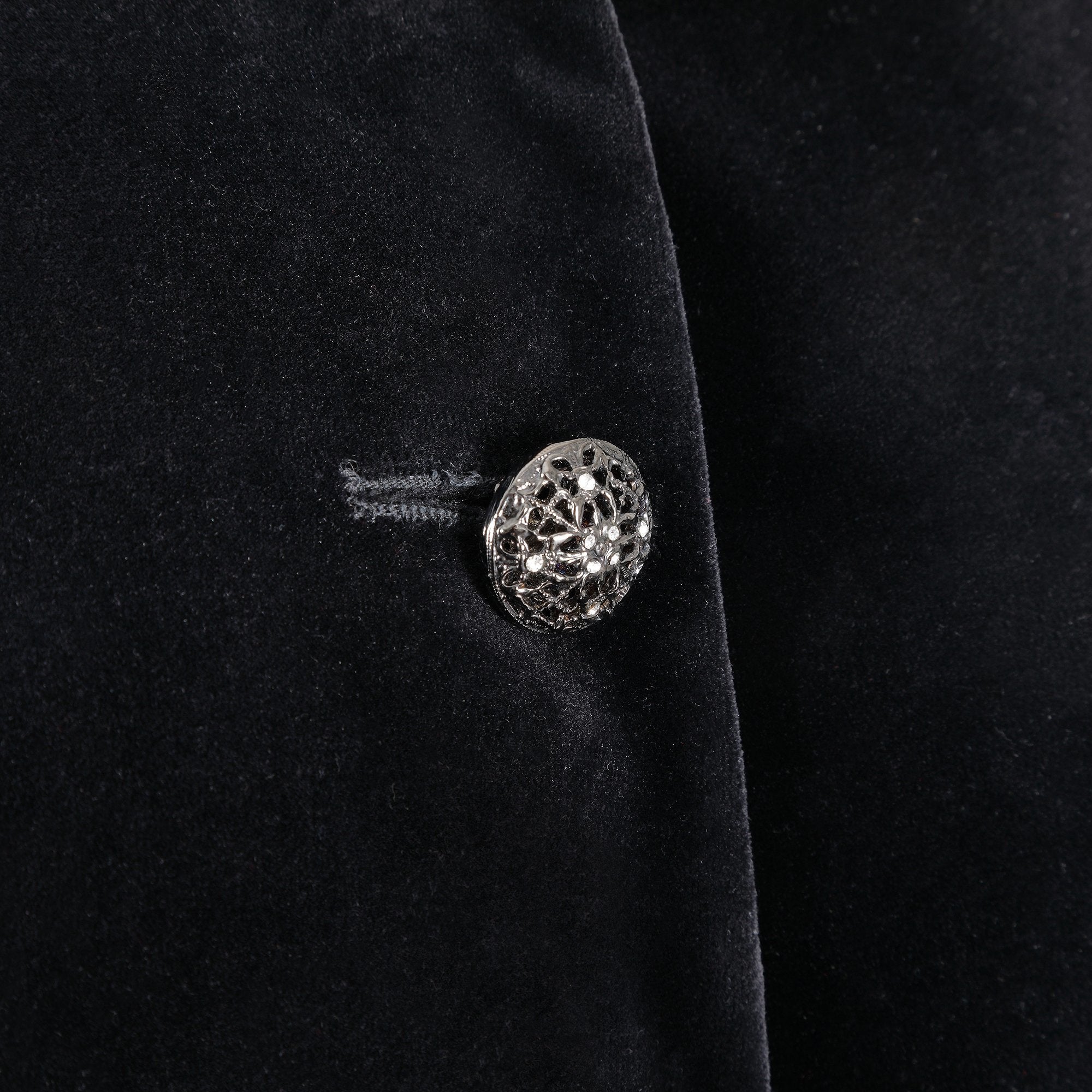 1990s Yves Saint Laurent Black Velvet Jacket with Silver Filigree Buttons
