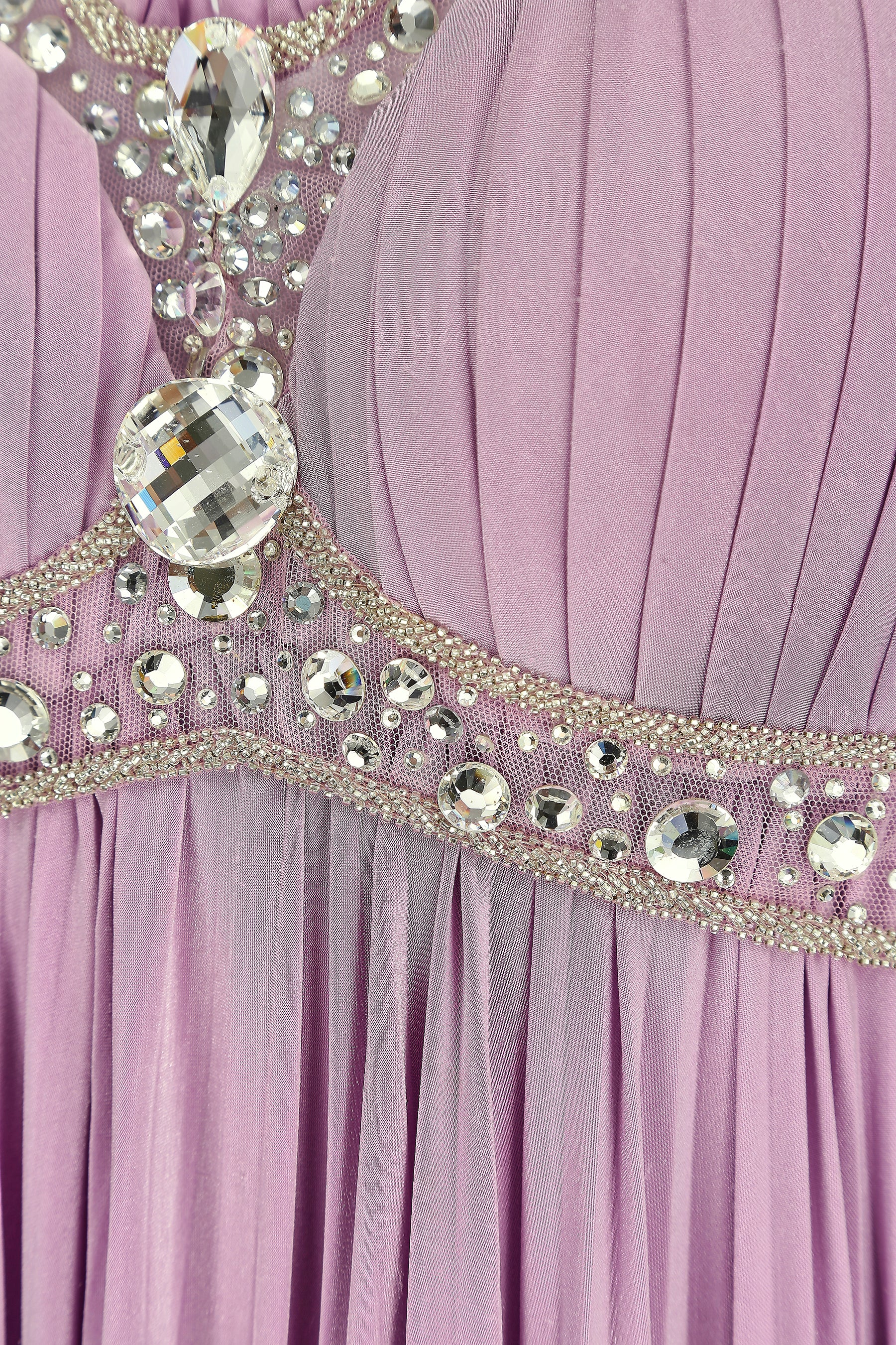 1990s Bespoke Lilac Crystal-Embellished Pleated Dress