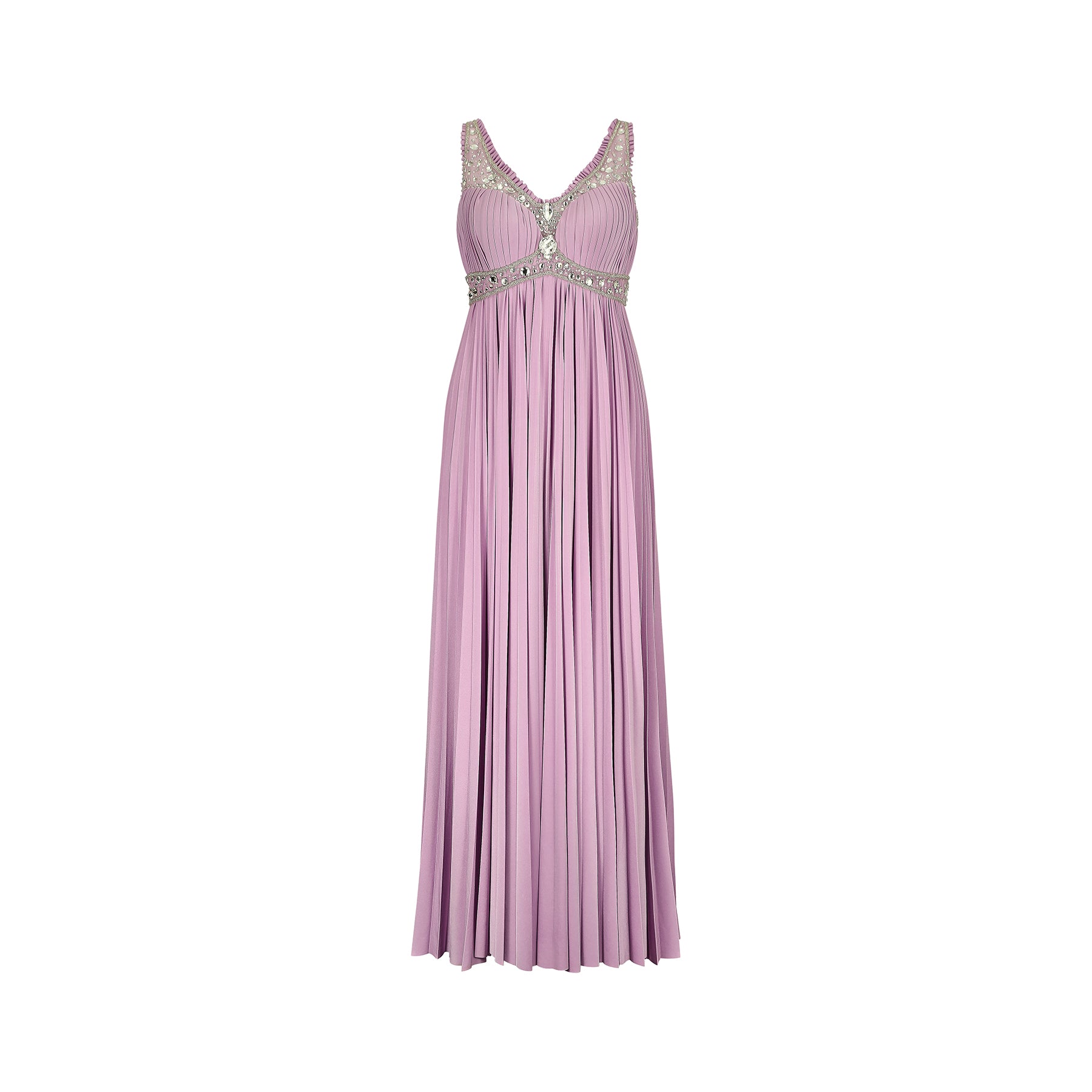 1990s Bespoke Lilac Crystal-Embellished Pleated Dress